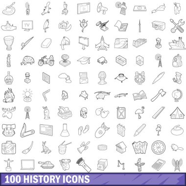 100 geçmiş Icons set, anahat stili
