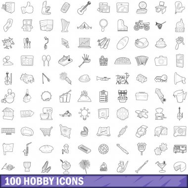 100 hobi Icons set, anahat stili