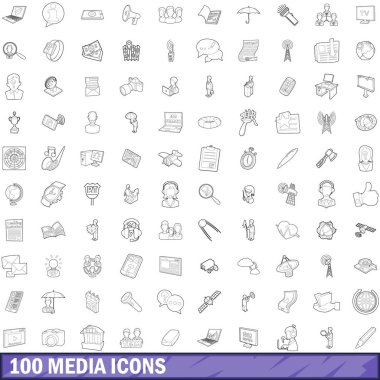 100 Medya Icons set, anahat stili