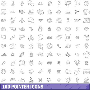100 işaretçi Icons set, anahat stili