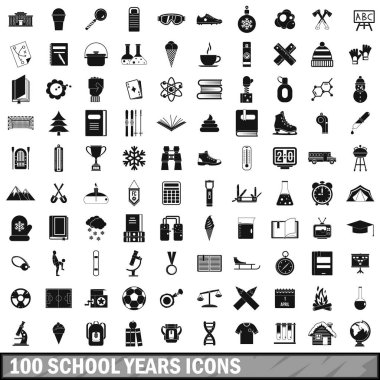 100 okul yıl Icons set, basit tarzı