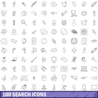 100 arama Icons set, anahat stili