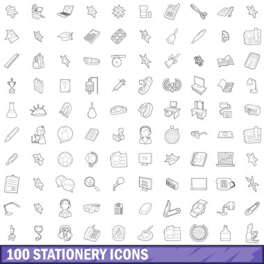 100 ileti örneği Icons set, anahat stili