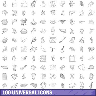 100 evrensel Icons set, anahat stili