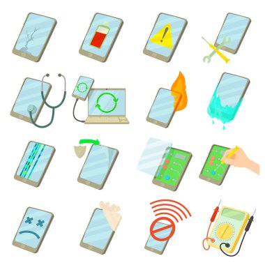 Onarım telefonları Icons set, karikatür tarzı düzeltmek