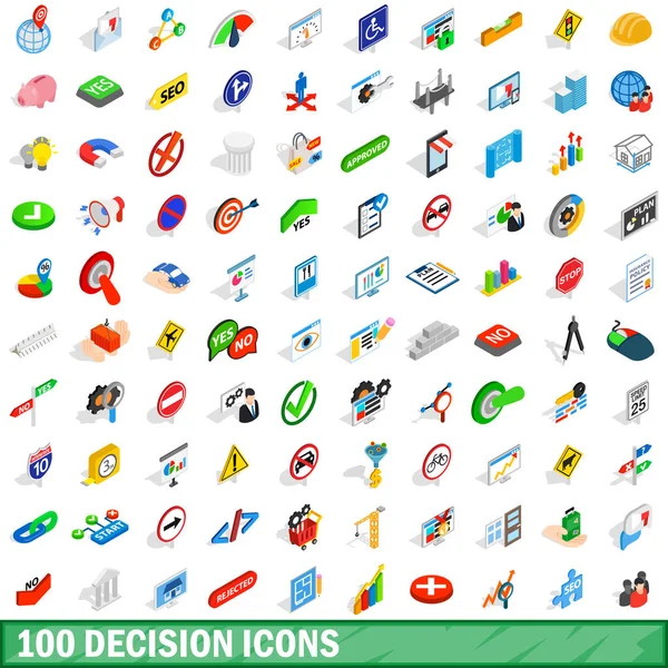 100 iconos de decisión conjunto, estilo isométrico 3d — Vector de stock