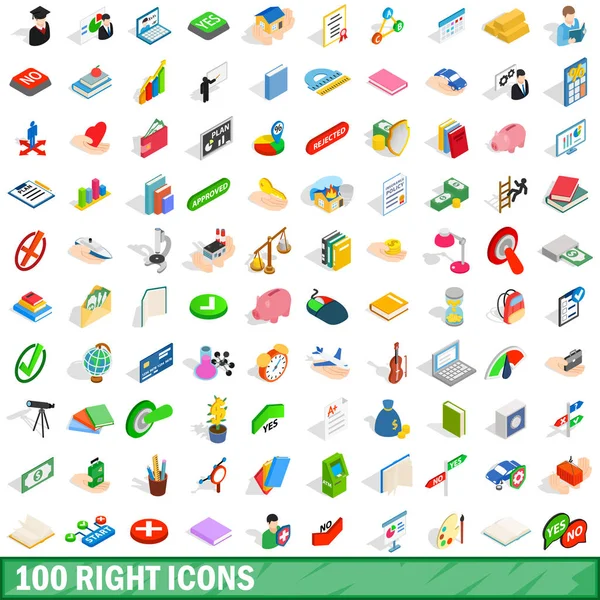 100 iconos derecho conjunto, estilo isométrico 3d — Vector de stock
