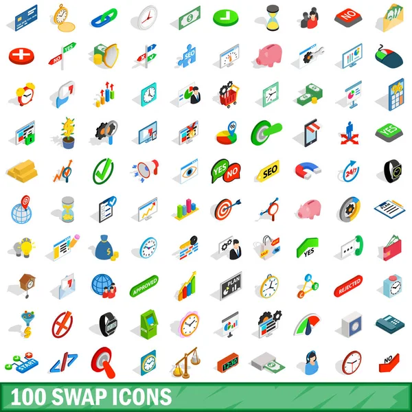 100 conjunto de iconos de intercambio, estilo isométrico 3d — Vector de stock