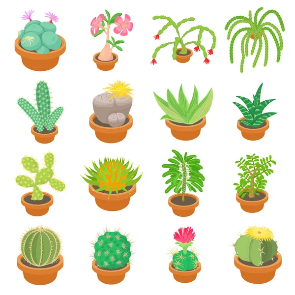 Conjunto de iconos de cactus verdes, estilo de dibujos animados — Vector de stock