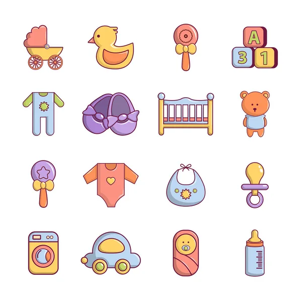 Набір іконок для немовлят, мультиплікаційний стиль — стоковий вектор
