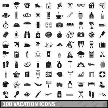 100 tatil Icons set, basit tarzı