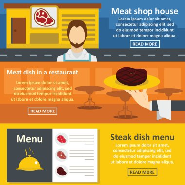 Et reataurant afiş horizonatal seti, düz stil