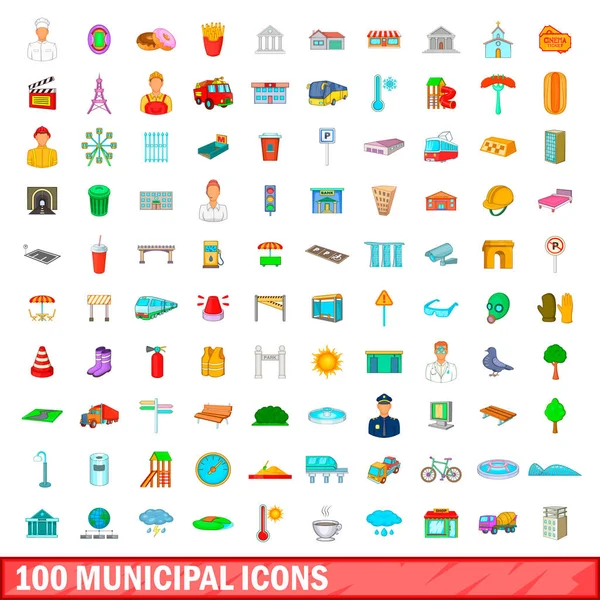 100 iconos municipales, estilo de dibujos animados — Vector de stock