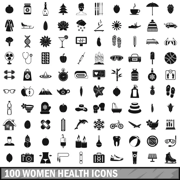 100 kadın sağlık Icons set, basit tarzı