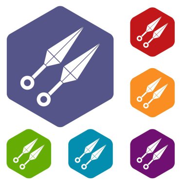 Ninja silah kunai simgeler kümesi altıgen