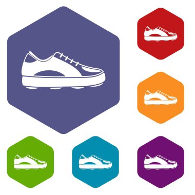 Altıgen golf ayakkabı Icons set