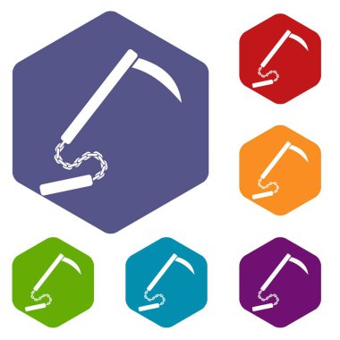 Altıgen kusarigama Icons set