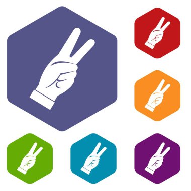 Altıgen el gösteren zafer işareti Icons set