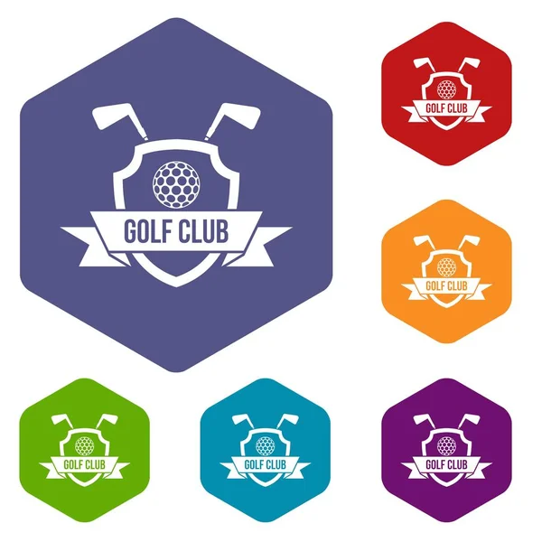 高尔夫俱乐部会徽图标设置六角 — 图库矢量图片