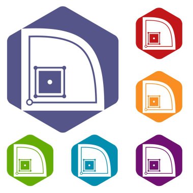 Altıgen beyzbol alan Icons set