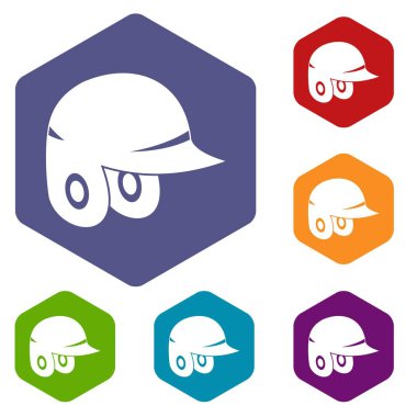 Altıgen beyzbol kask Icons set