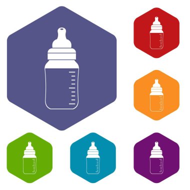 Altıgen bebek süt şişesi Icons set