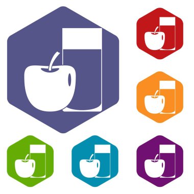 Altıgen cam içki ve elma simgeler ayarla