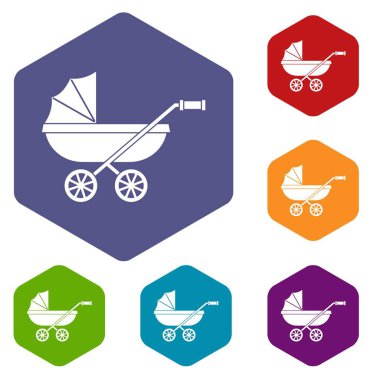 Altıgen bebek arabası Icons set