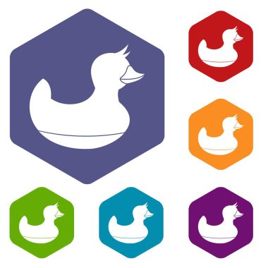 Altıgen siyah ördek oyuncak Icons set