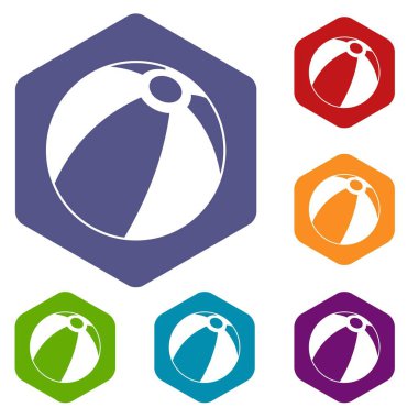 Altıgen plaj topu Icons set