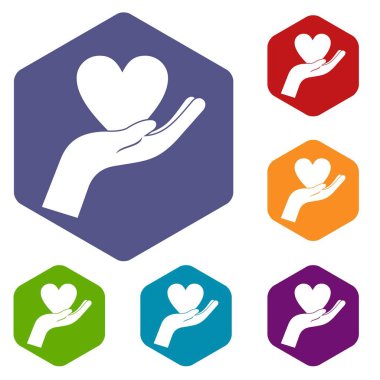 Kalp simgeler kümesi altıgen tutan el