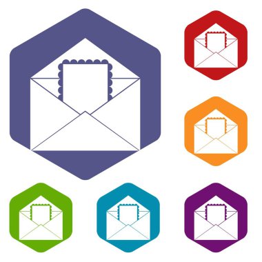 Zarf kartı simgeleri ile altıgen ayarla