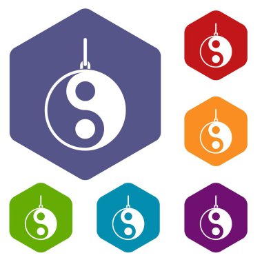 Altıgen Yin Yang sembolü Icons set