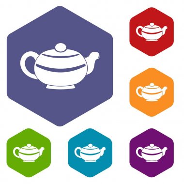 Altıgen Çin çaydanlık Icons set