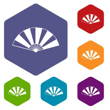 Altıgen Çin fan Icons set