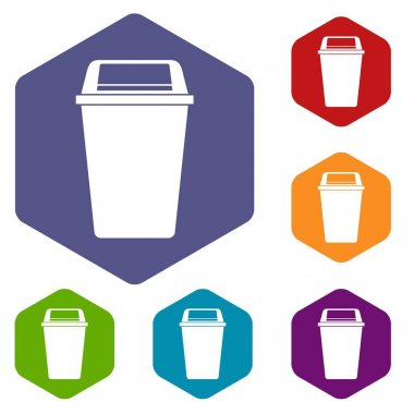Altıgen plastik flip kapak bin Icons set
