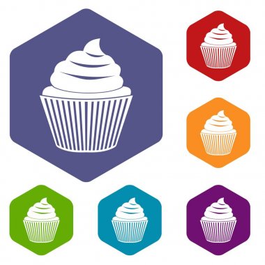 Altıgen cupcake Icons set