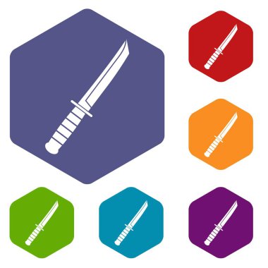 Altıgen küçük bıçak Icons set