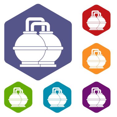 Benzin ve yağ Icons set için endüstriyel tanklar