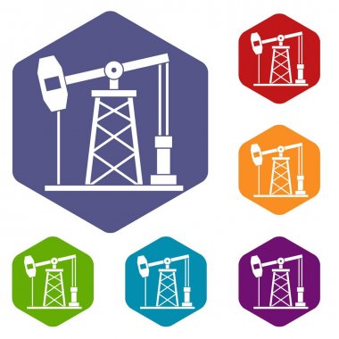 Hexagon petrol derrick Icons set