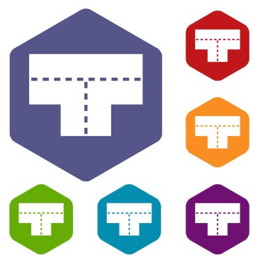 Altıgen Tshaped kavşak Icons set