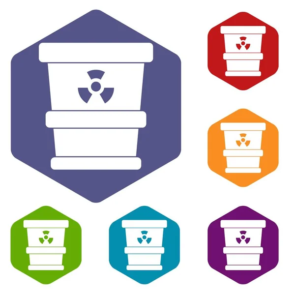 Trashcan contendo conjunto de ícones de resíduos radioativos — Vetor de Stock