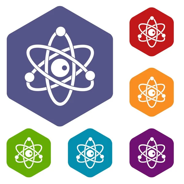 Atomic model icons set hexagon — Stock Vector
