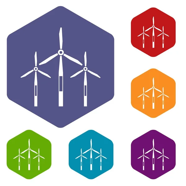 Wind generator turbines pictogrammen instellen zeshoek — Stockvector
