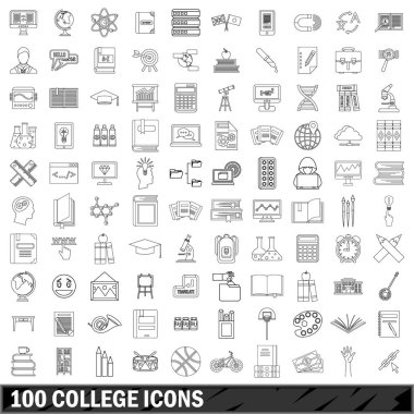 100 üniversite Icons set, anahat stili