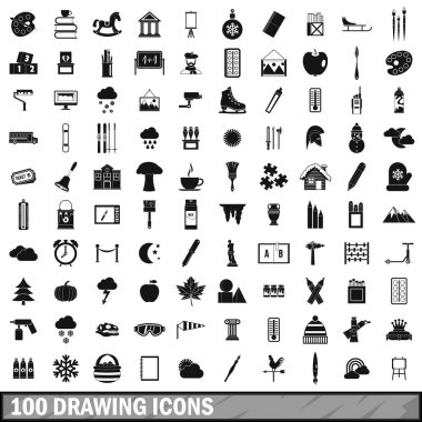 100 çizim Icons set, basit tarzı