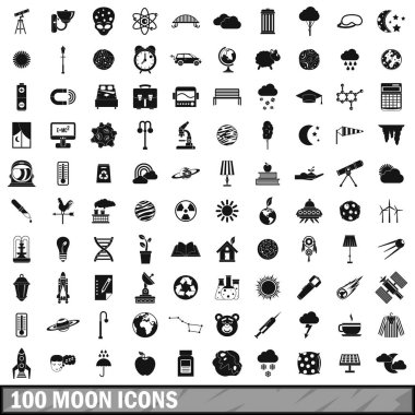 100 ay Icons set, basit tarzı