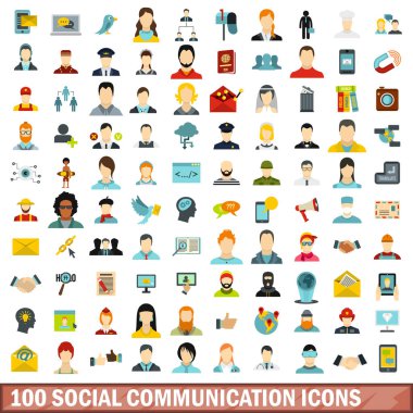 100 sosyal iletişim simgeler kümesi, stil düz