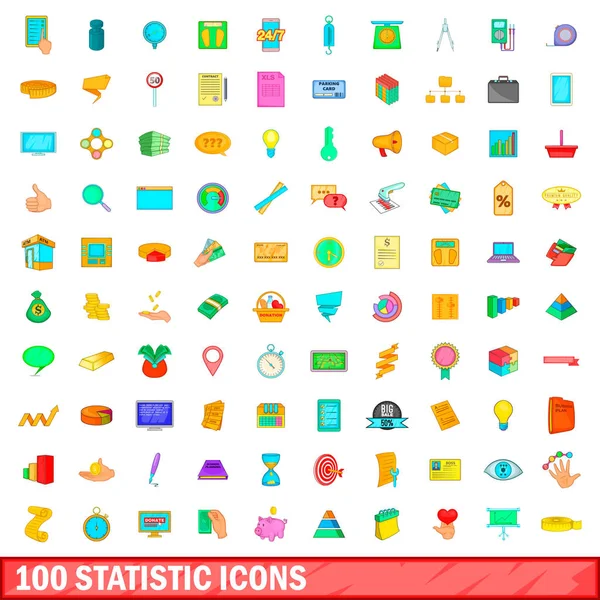 100 set di icone statistiche, stile cartone animato — Vettoriale Stock