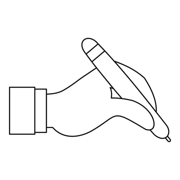 Main tenant stylo noir icône contour — Image vectorielle